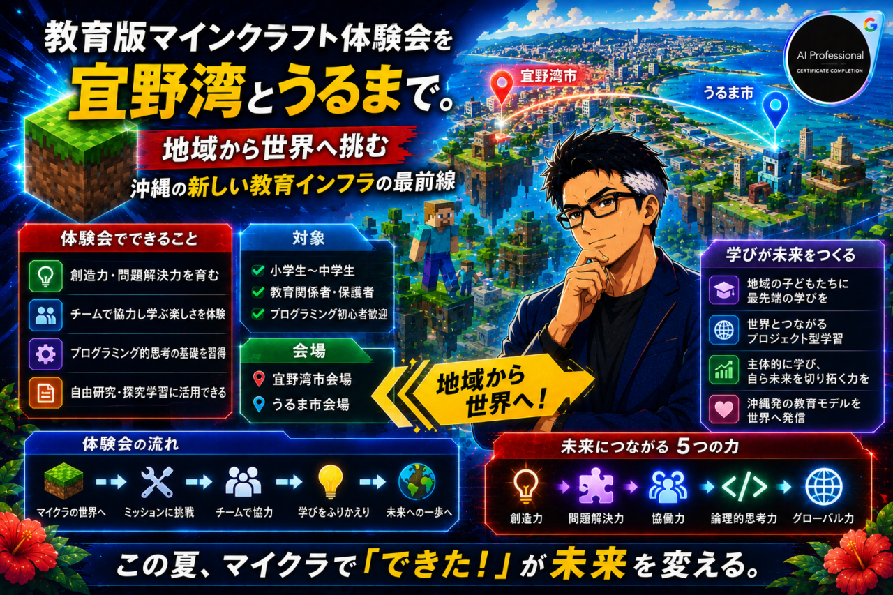 教育版マインクラフト 体験会を宜野湾とうるまで。地域から世界へ挑む沖縄の新しい教育インフラの最前線